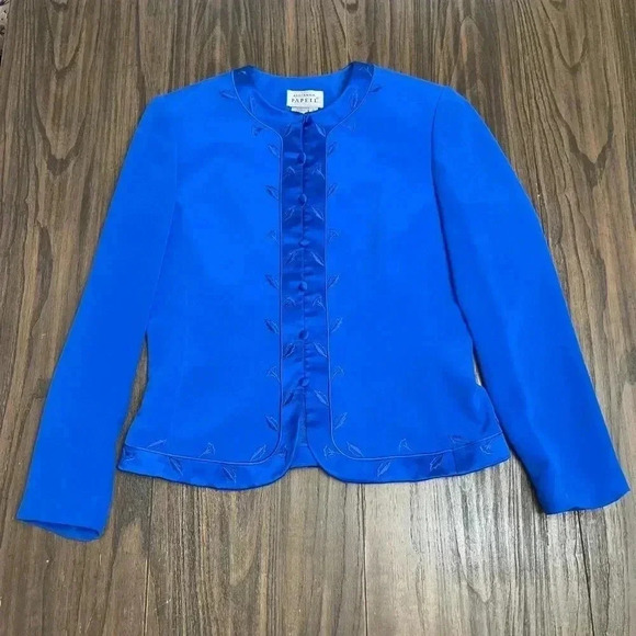 Adrianna Papell Blue 100% Silk Button Front Blazer Jacket Women’s size 8 - Picture 13 of 14